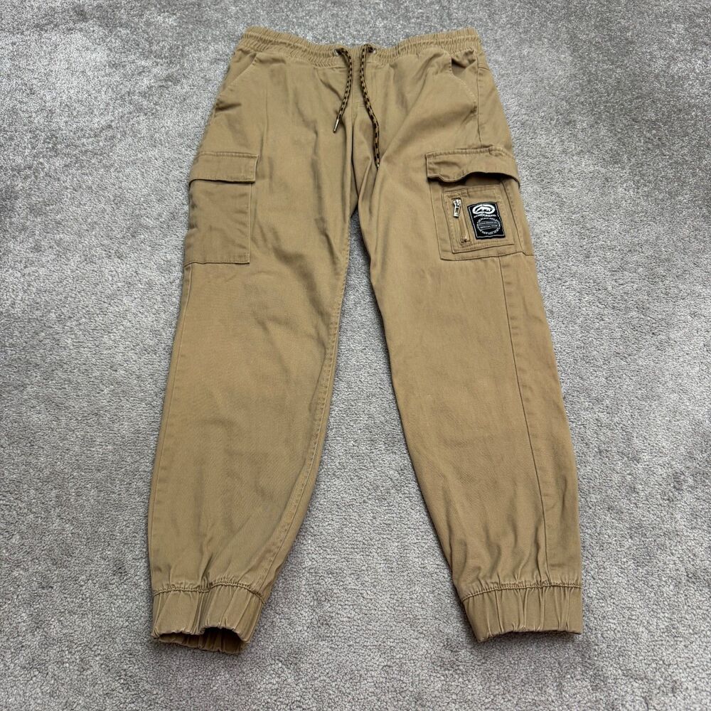Ecko Unltd Cargo Jogger Pants Mens Medium Tan Brown Elastic Waist Casual Utility